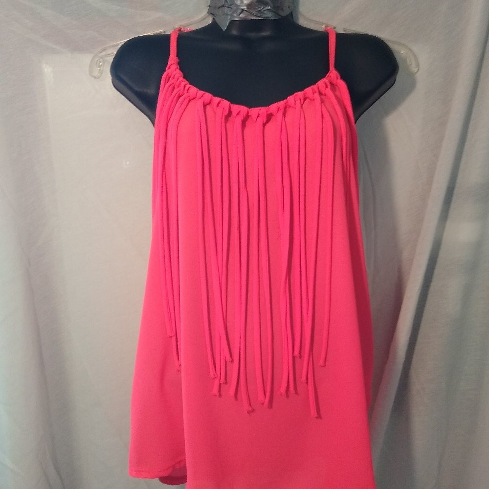 Jessie & J neon orange fringe top polyester Lg